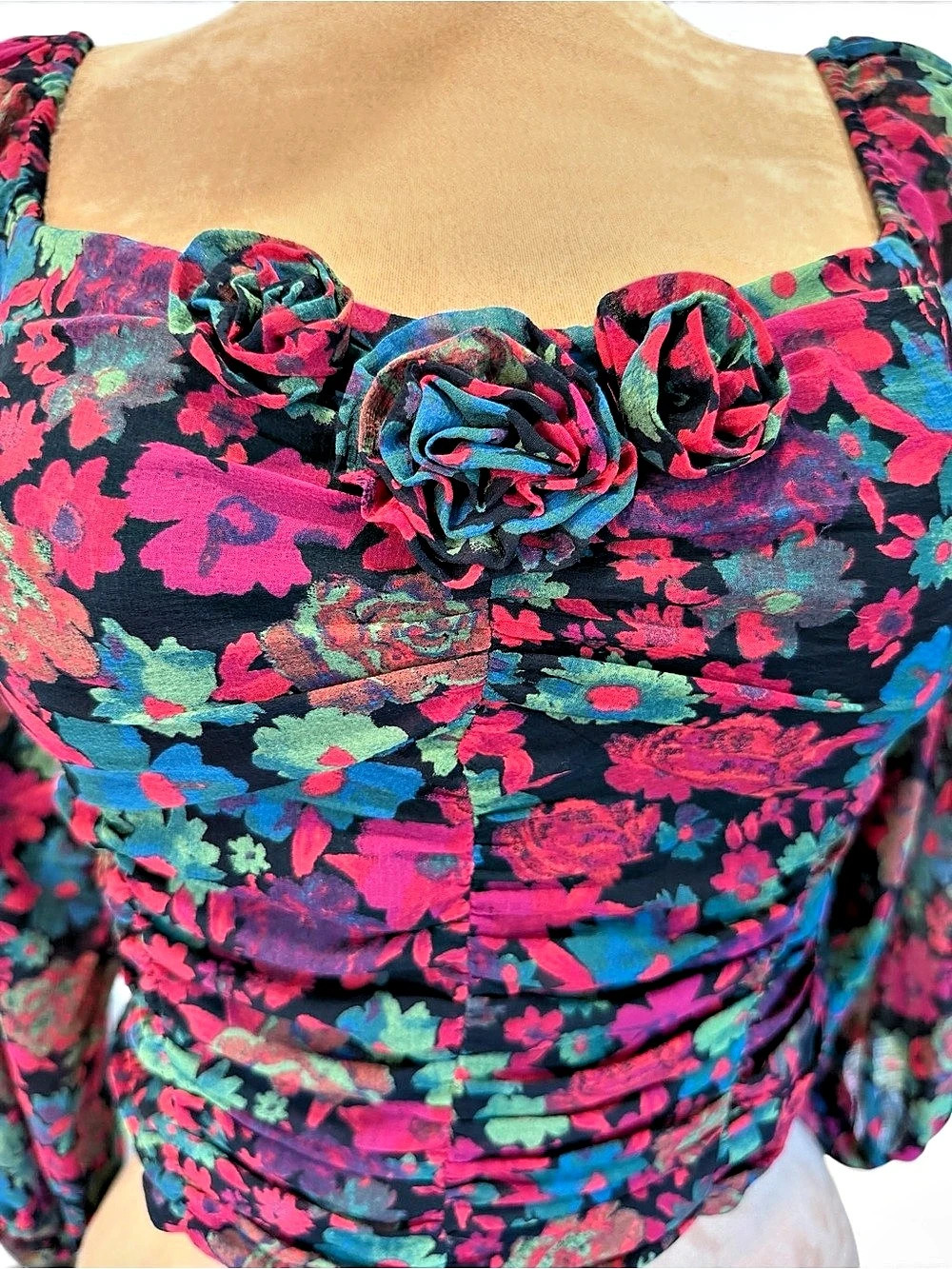 NWOT- Free People Through Oh Lala Top Floral Blouse Black & Red Small - Picture 8 of 13